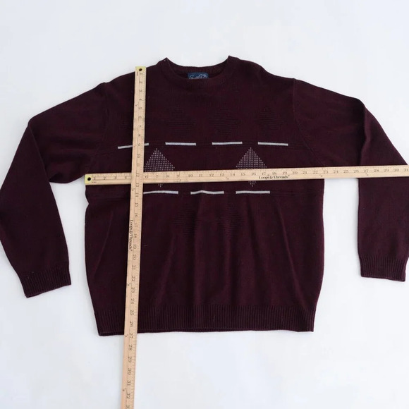 Vintage Arnold Palmer Maroon Fine Knit 30% Wool 3D Argyle  Crew Neck Sweater L - Picture 3 of 10